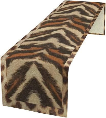 Tiger Animal Skin Print Table Runner, Rustic Cottage Country Farm Animal Fur by SXXLDNG
