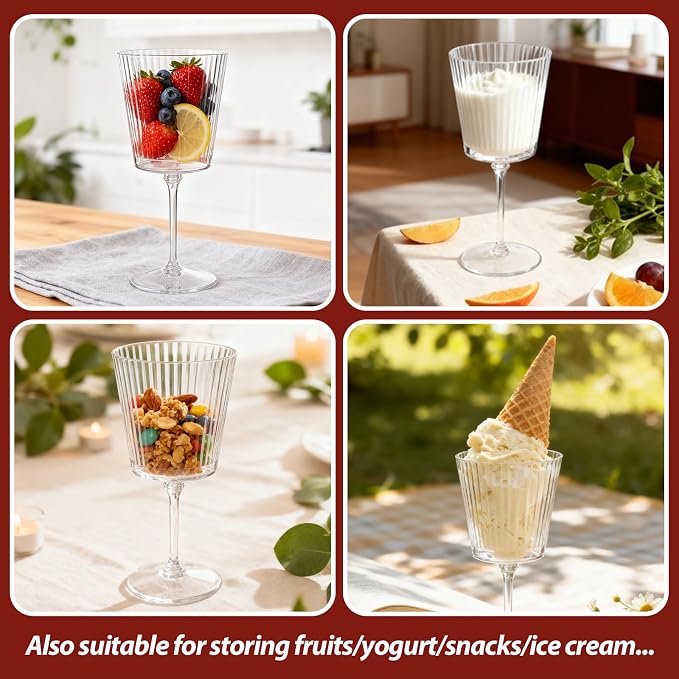 LIYH 20 Pcs Plastic Ribbed Wine Glasses 13.5 Oz, Plastic Goblets Vintage Style - Image 5