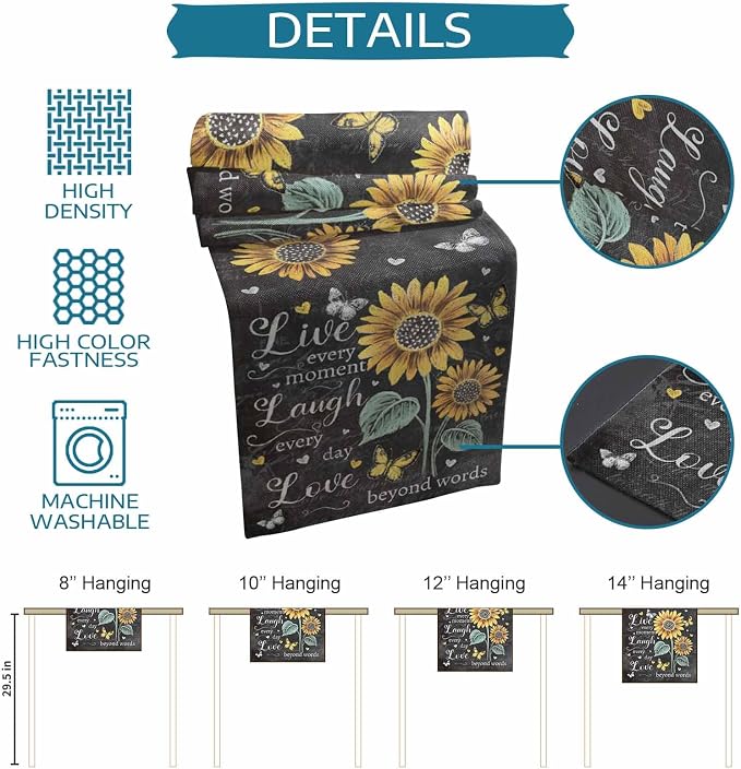 Retro Sunflower Table Runners 70 Inches Long, Spring Summer Farmhouse Table - Image 8