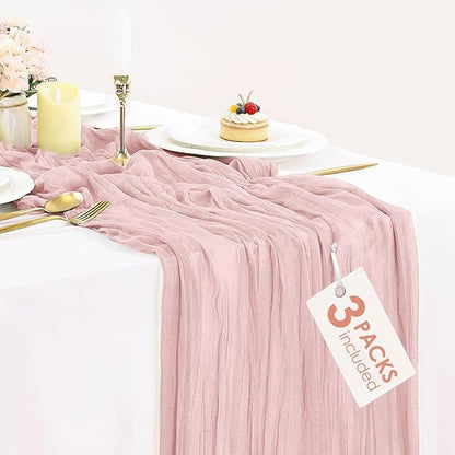 3 Pack Dusty Pink Cheesecloth Table Runner 35x120inch, 10FT Spring Summer Gauze by BlueTopCoLtd