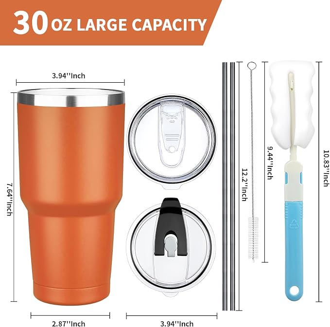 30 oz Tumbler with Lids and Straws, Stainless Steel Insulated Coffee Tumbler - Image 2