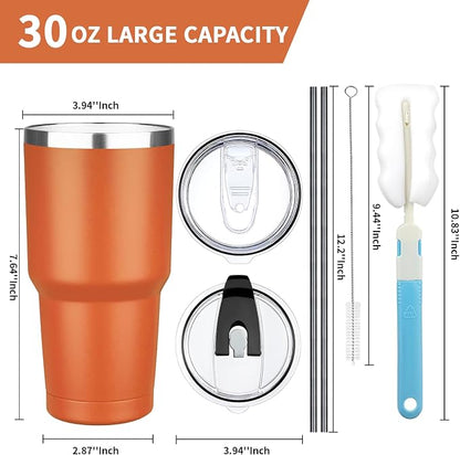 30 oz Tumbler with Lids and Straws, Stainless Steel Insulated Coffee Tumbler - Image 2