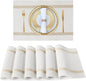 FAVE Placemats Set of 4 White Placemats Woven with Golden Thread Durable Vinyl Placemats Table Mats Set of 4 for Wedding, Banquet, Birthday, Party, Restaurant Decorations(White, 12"x18"-4PCS)