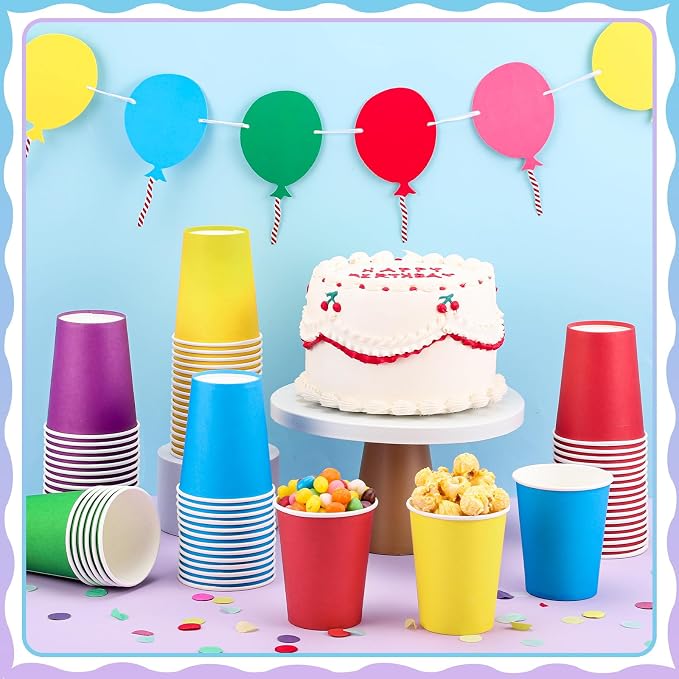 NatNarr 100 Pack Rainbow Paper Cups, 9oz Colored Cups | Disposable Paper Cups - Image 5