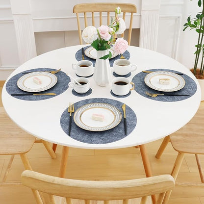 Homaxy Round Faux Leather Placemats and Coasters, Washable Dual-Side Table Mats, Wipeable Heat-Resistant Dining Place Mats for Outdoor and Indoor, Set of 8, Diameter 13 and 3.93 inch, Blue
