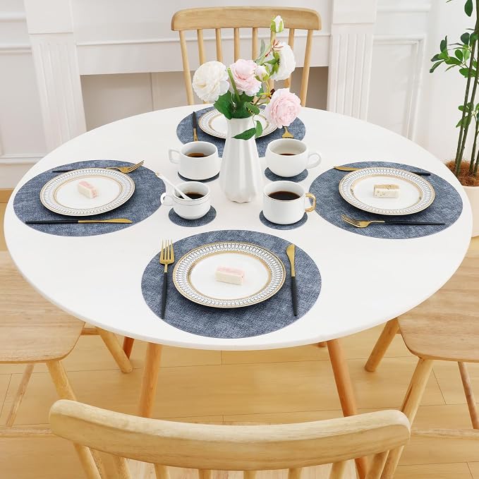 Homaxy Round Faux Leather Placemats and Coasters, Wipeable Place Mats, - Image 8