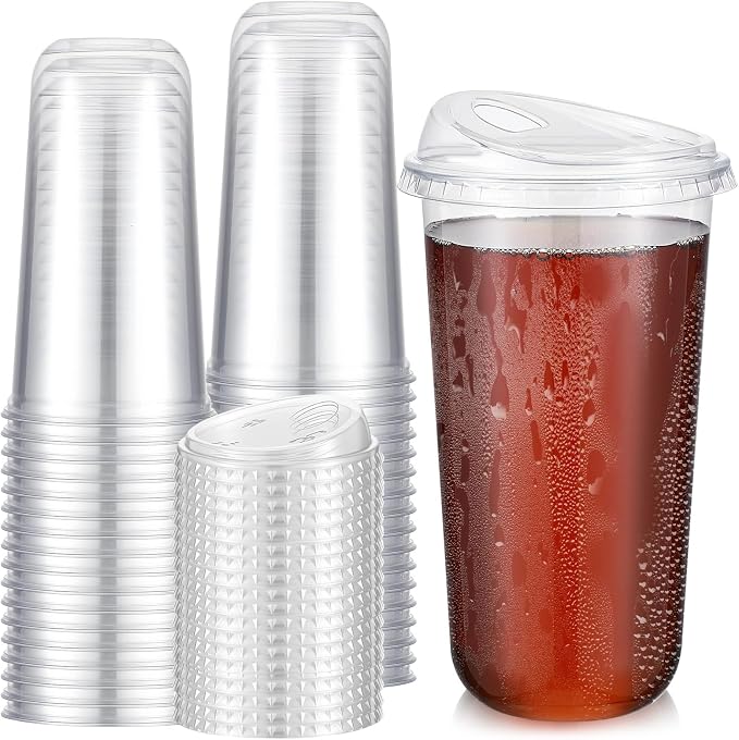 Ziliny 50 Sets Clear Plastic Coffee Cups by Ziliny