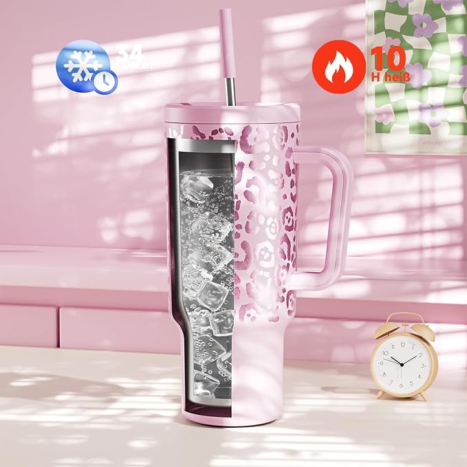 Meoky 40 oz Tumbler with Handle and Straw, Tumbler with Lid and Straw, - Image 2
