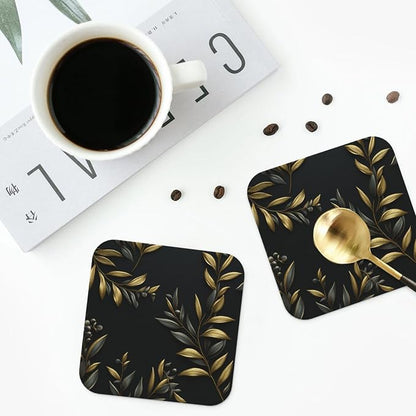 4Pcs Leather Coaster for Drinks Golden Olive Branch Cup Coasters Aesthetic - Image 8