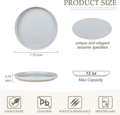 LIANYU 6Pcs Stoneware Dinner Plates, 7.75 Inch Small Porcelain Salad Plate Set, Kitchen Ceramic Serving Dishes Set for Dining, Microwave, Oven & Dishwasher Safe, Scratch Resistant, Glacier Gray
