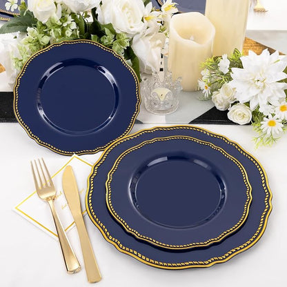60 Pcs Blue Gold Dessert Plates - Image 3