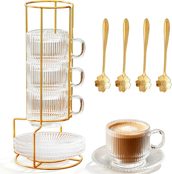 5.4 oz Espresso Cups Set of 4, Stackable Small Cup by Coffeetime
