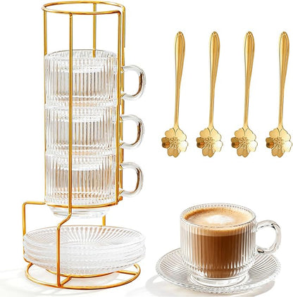 5.4 oz Espresso Cups Set of 4, Stackable Small Cup by Coffeetime