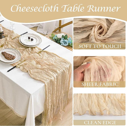 Champagne Cheesecloth Table Runner 35x120 Inches, Summer Cheese Cloth Table - Image 2