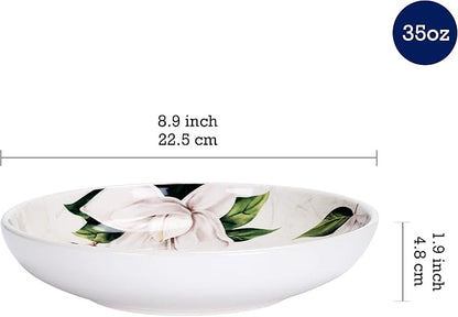 Bico Magnolia Floral Pasta Bowls, 35oz Salad Bowl Set of 4, Large Ceramic - Image 2