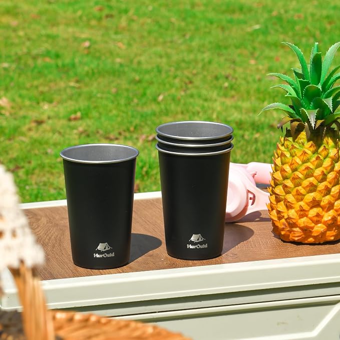 8 Pack Stainless Steel Cups 16oz -Black Stackable Metal Drinking Glasses - Image 8