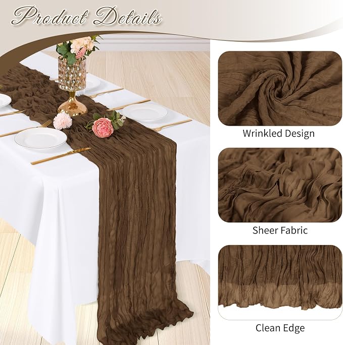 3 Pack Brown Cheesecloth Table Runner, 17 x 108 inch, Semi Sheer Boho Cheese - Image 4