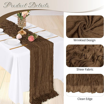 3 Pack Brown Cheesecloth Table Runner, 17 x 108 inch, Semi Sheer Boho Cheese - Image 4