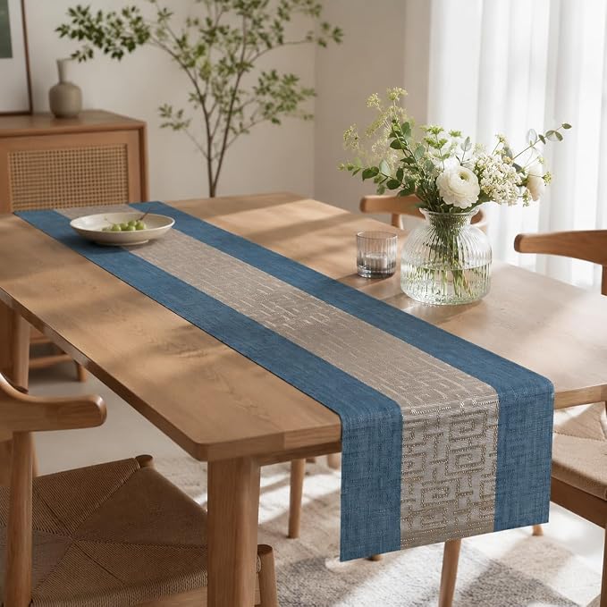 FAVE Vinyl Table Runner Indigo Blue Table Runner Woven - Image 8