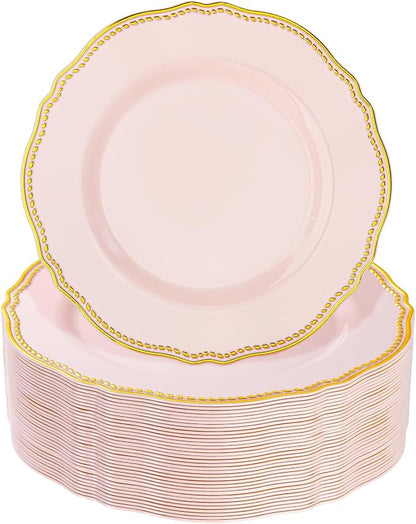 60 Pcs Pink Gold Dessert Plates by Hioasis