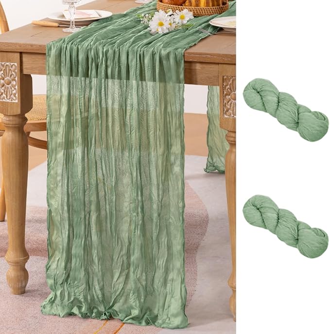 2 Pack Sage Green Cheesecloth Table Runner 10ft Boho Gauze Centerpiece | by MLMC