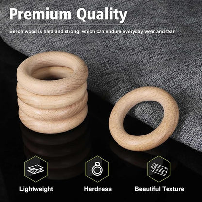 FoDau770 10pcs Natural Beech Wooden Rings, Unfinished Solid Wood Rings Heavy - Image 3