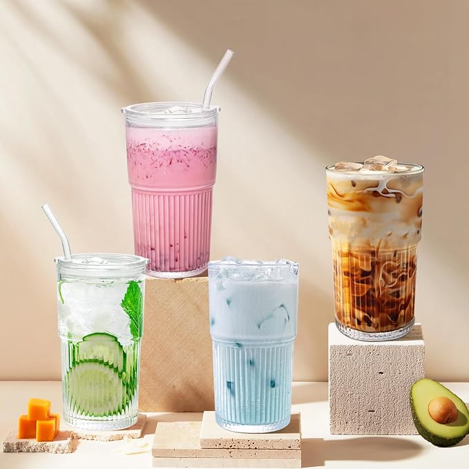 Luiaiog 18.5oz Glass Cups with Lids and Straws - Image 6