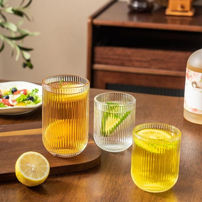 Ribbed Drinking Glasses 4pcs, Rocks Drinking Glasses 12oz and 10oz, Tumbler - Image 6