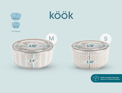 KooK Serving Bowls, with Lids, Ceramic Nesting Bowls, Microwave and Dishwasher - Image 9