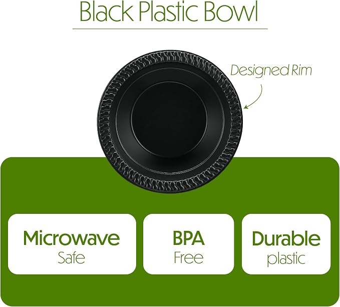 PLASTICPRO 400 PCS Black Plastic Bowls Light Weight 12 oz Plastic Soup Bowls - Image 5