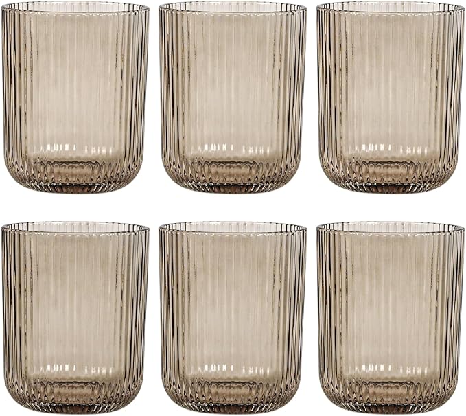 Smokey Gray Ribbed Highball Glasses Set of 6, 8.5oz Vintage Highball Tumblers by Vintacicle