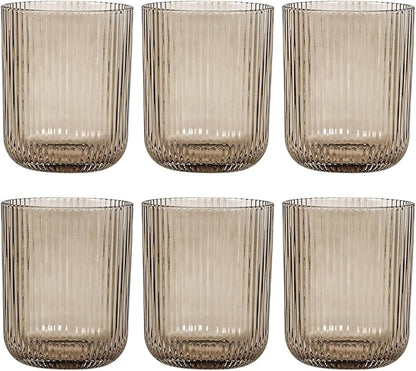 Smokey Gray Ribbed Highball Glasses Set of 6, 8.5oz Vintage Highball Tumblers by Vintacicle