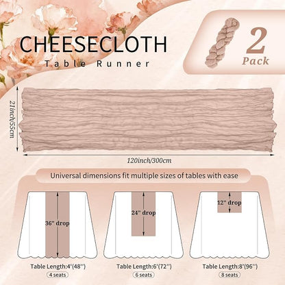 Showgeous 2 Pack Dusty Pink Cheesecloth Table Runners Boho Wedding Decor | - Image 2