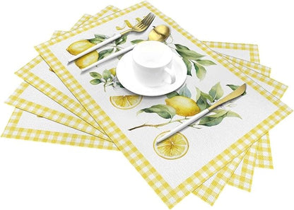Lemon Placemats Set of 4 Washable Table Place Mats for Dining Kitchen Party Decor