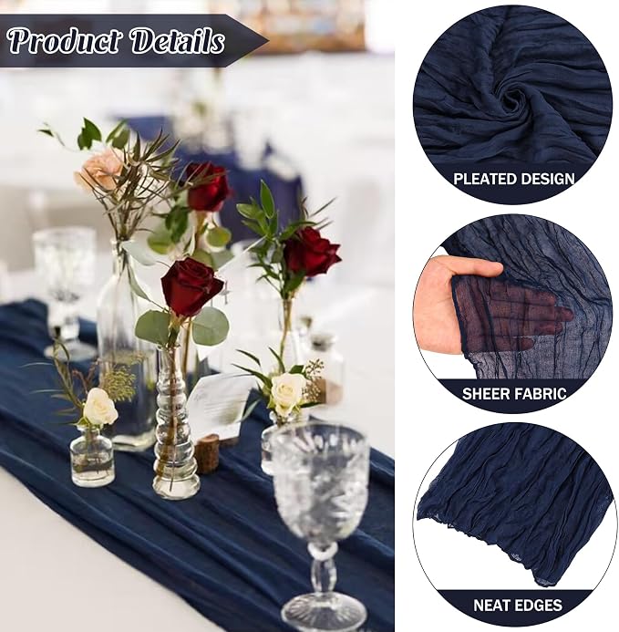 Navy Blue 10FT Cheesecloth Table Runner Boho Gauze Fabric Table Runner Rustic - Image 2