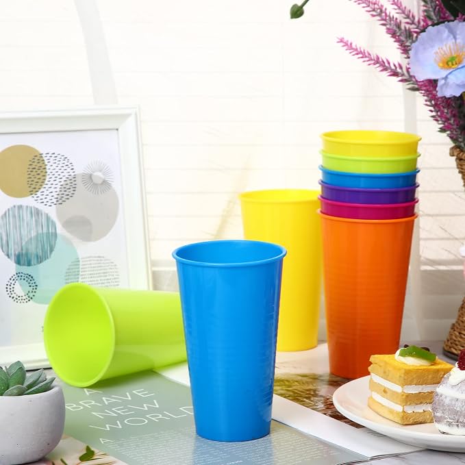 Suclain Set of 36 Colorful Reusable Plastic Cups 14 oz Kids Unbreakable - Image 6