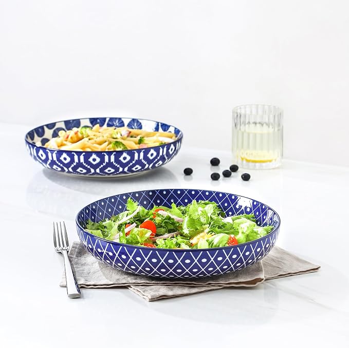 Selamica 9.6" Pasta Bowls Set of 4, 51 OZ Large Salad Bowls, Ceramic Wide and - Image 2