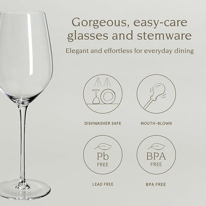 over&back 16oz Traditional Glassware - Set of 4 Classic Stem Drinking Glasses for Parties, Get-togethers, and More - Mouth-Blown - Wine Cups for Kitchen and Dining Room - Clear