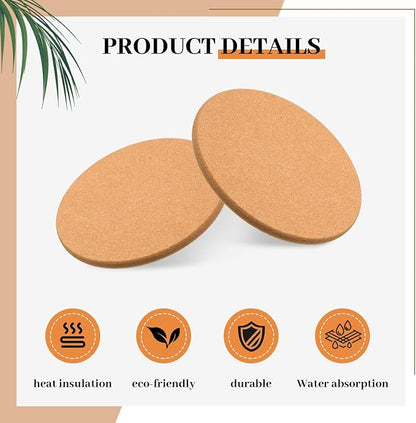Boao 6 Pcs 4 Inch Round Absorbent Cork Coasters Wooden Cork Plant Coasters - Image 4