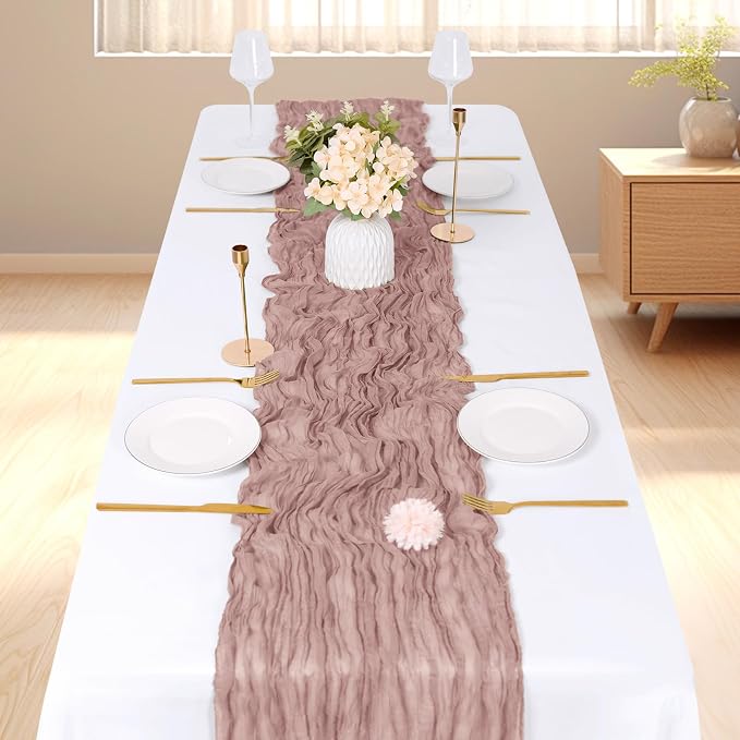 6 Pack Dusty Pink Cheesecloth Table Runner, 17 x 108 inch, Semi Sheer Boho - Image 2