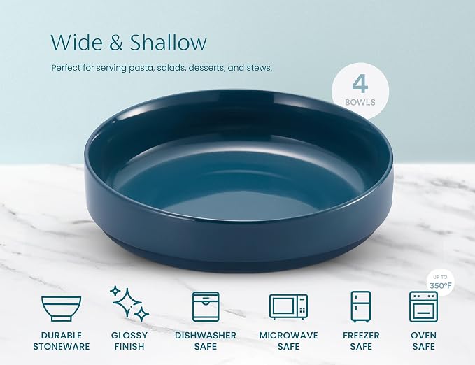 KooK Pasta Bowl, Bowl Plate, Low Bowl, Plate Bowls, Ceramic Large Shallow Bowls - Image 7