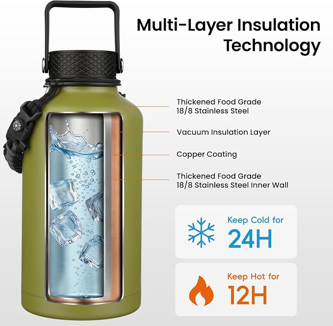 Konokyo 64 oz Insulated Stainless Steel Water Bottle Jug - Image 3