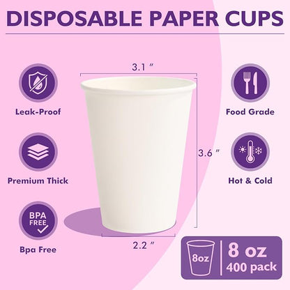 8 oz White Paper Coffee Cups, Disposable Hot Cups - Image 6
