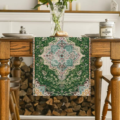 Artoid Mode Boho Bohemia Style Green Table Runner, Country Rustic Farmhouse - Image 2