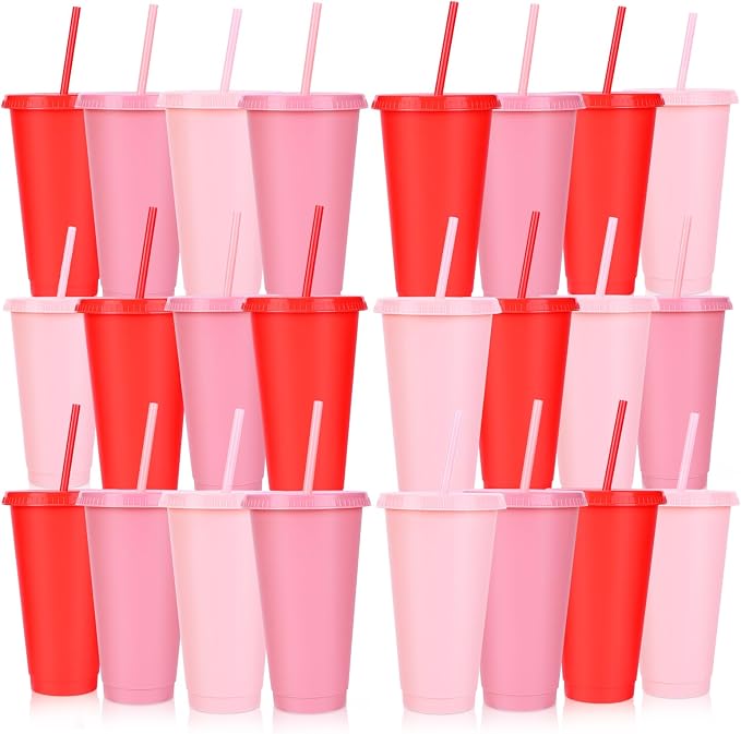 24 Pack Plastic Tumblers with Lids and Straws, Reusable Cups with Lids Plastic by LEIFEOSH