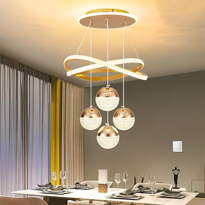 Modern Gold LED Chandeliers, 3-Color Dimmable Pendant Light for Kitchen Island, Dining Room, Living Room, Contemporary Hanging Ceiling Light, Adjustable Height, Perfect for Modern Home Decor.
