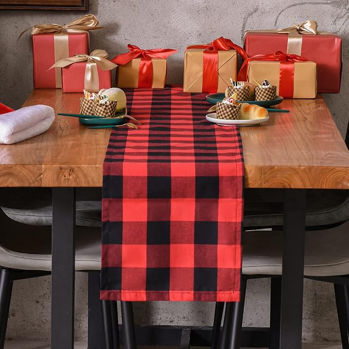Tosewever Christmas Buffalo Check Plaid Table Runner, Cotton Polyester Blend - Image 4