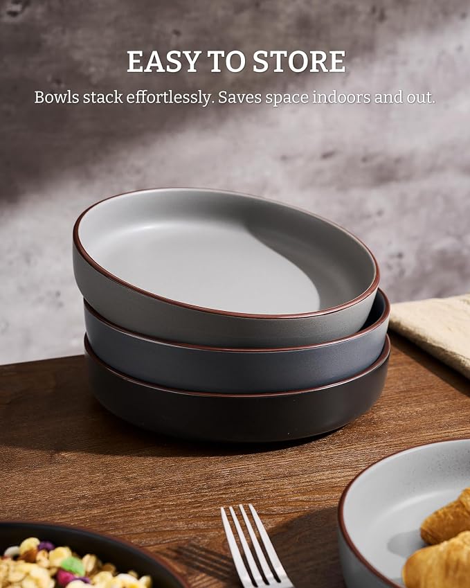 famiware Mercury Pasta Bowls Set of 8, 33 oz Large Salad Bowls, Lead-free and - Image 5