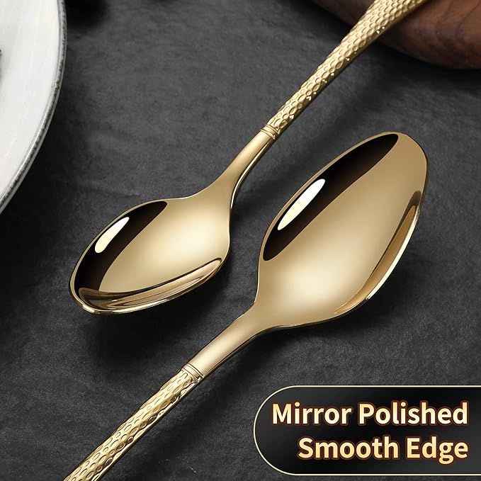 Lemeya Hammered Gold Silverware Set,20 Piece Modern Flatware Set Service for 4,Mirror Polished Stainless Steel Cutlery Set Utensil Set Tableware Set,Kitchen Knives Forks Spoons Set,Dishwasher Safe