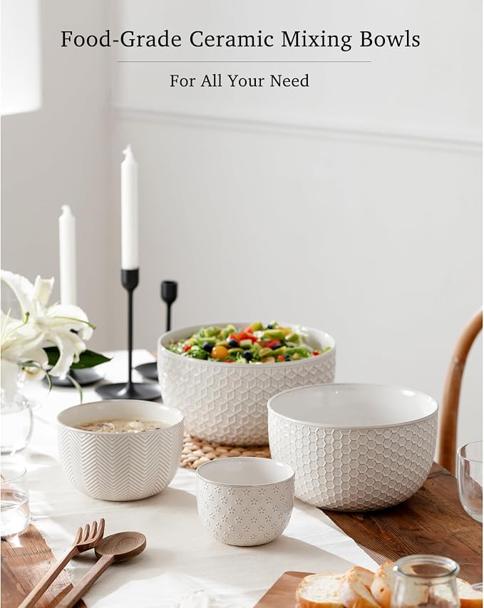 Ceramic Mixing Bowls, Embossed Nesting Bowls Set of 4, Mixing Bowl Set - Image 8